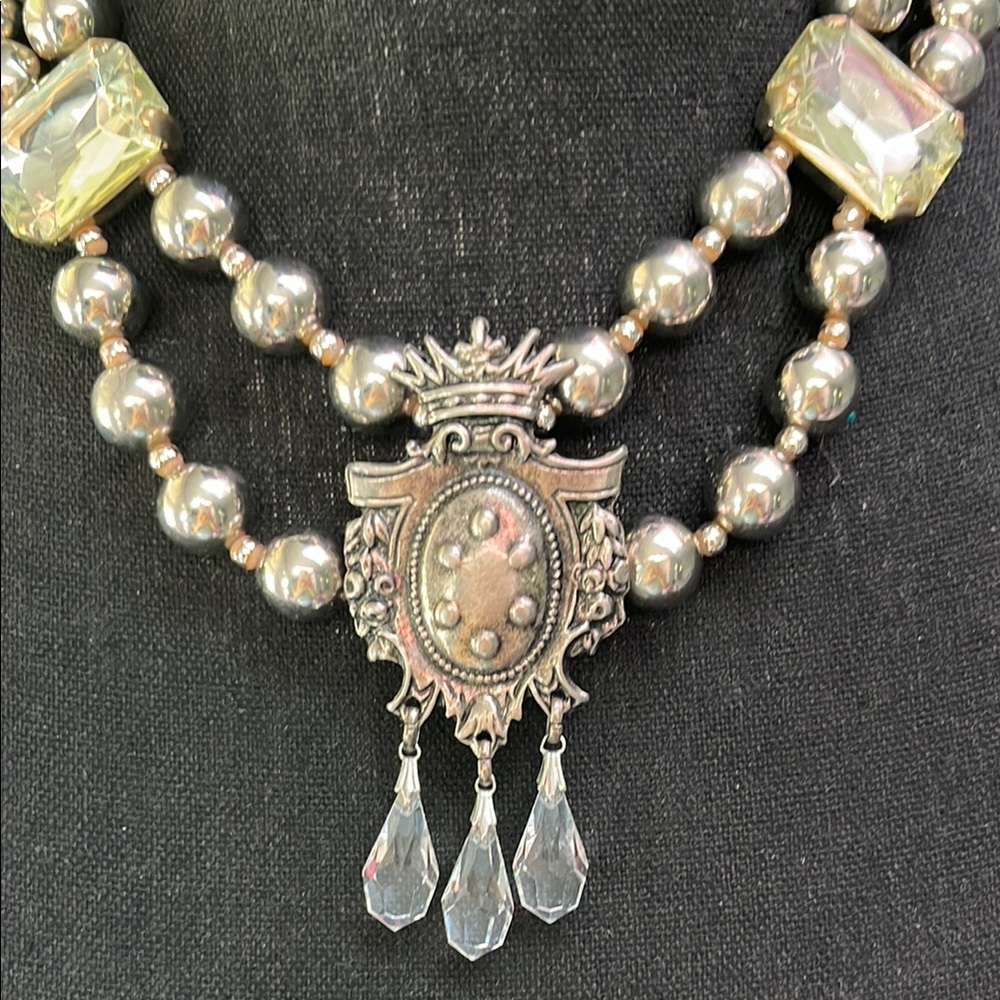 Double Strand Silver And Crystal Statement Neckla… - image 2